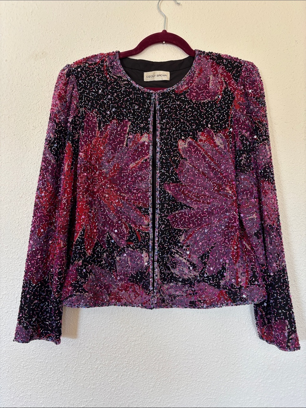 90s SILK beaded AOP cropped jacket - Picture 2 of 9